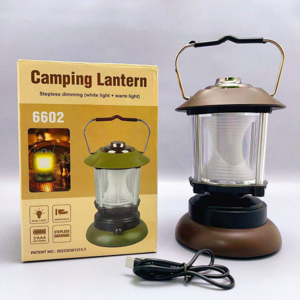 Кемпинговая лампа в стиле ретро Camping lantern 6602 с регулируемой яркостью (USB или батарейки, 3 режима работы) продажа и отгрузка коробками кор/48 шт
